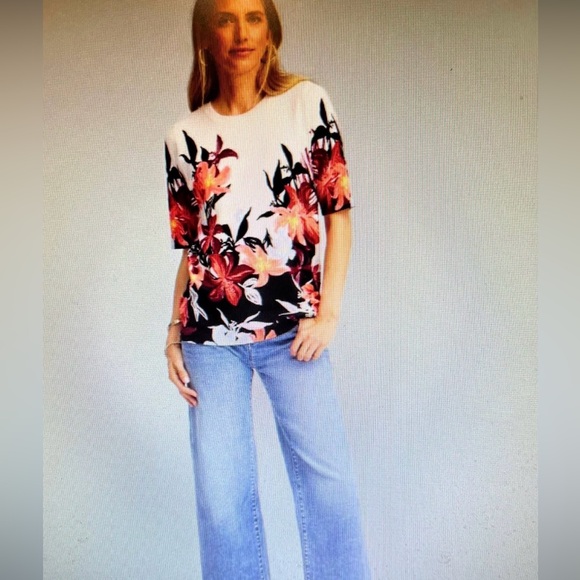 CHICOS FLORAL PRINT CREWNECK SWEATER CHICOS 2 WILL FIT MISSES LARGE/12 NWT! - Picture 2 of 4